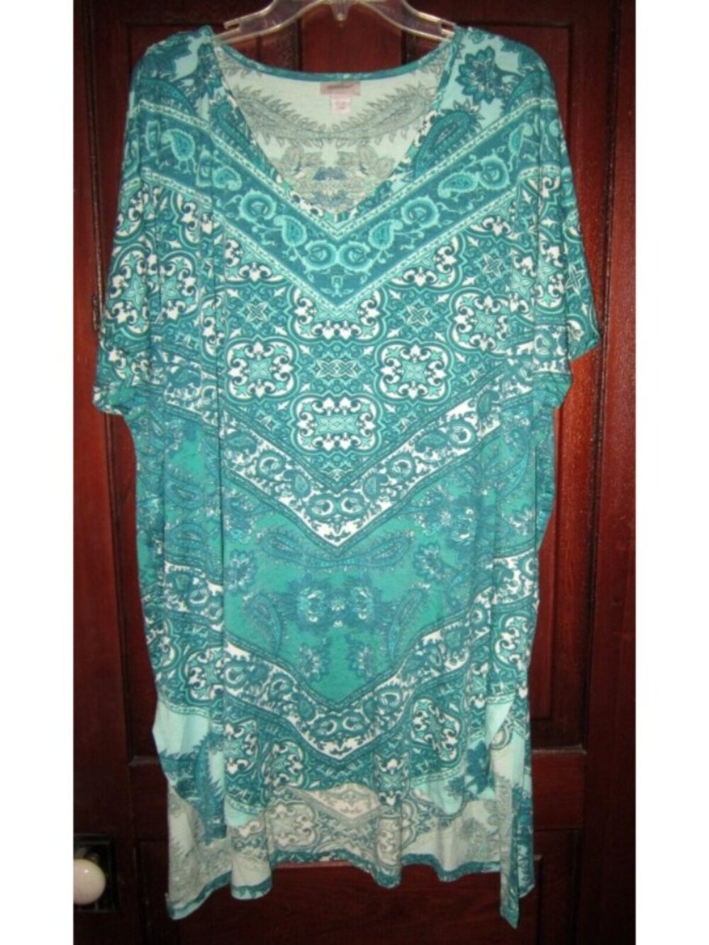 Avenue Plus 22 24 Stretch Tunic Top Blouse Paisley Print Oversized High Low Long
